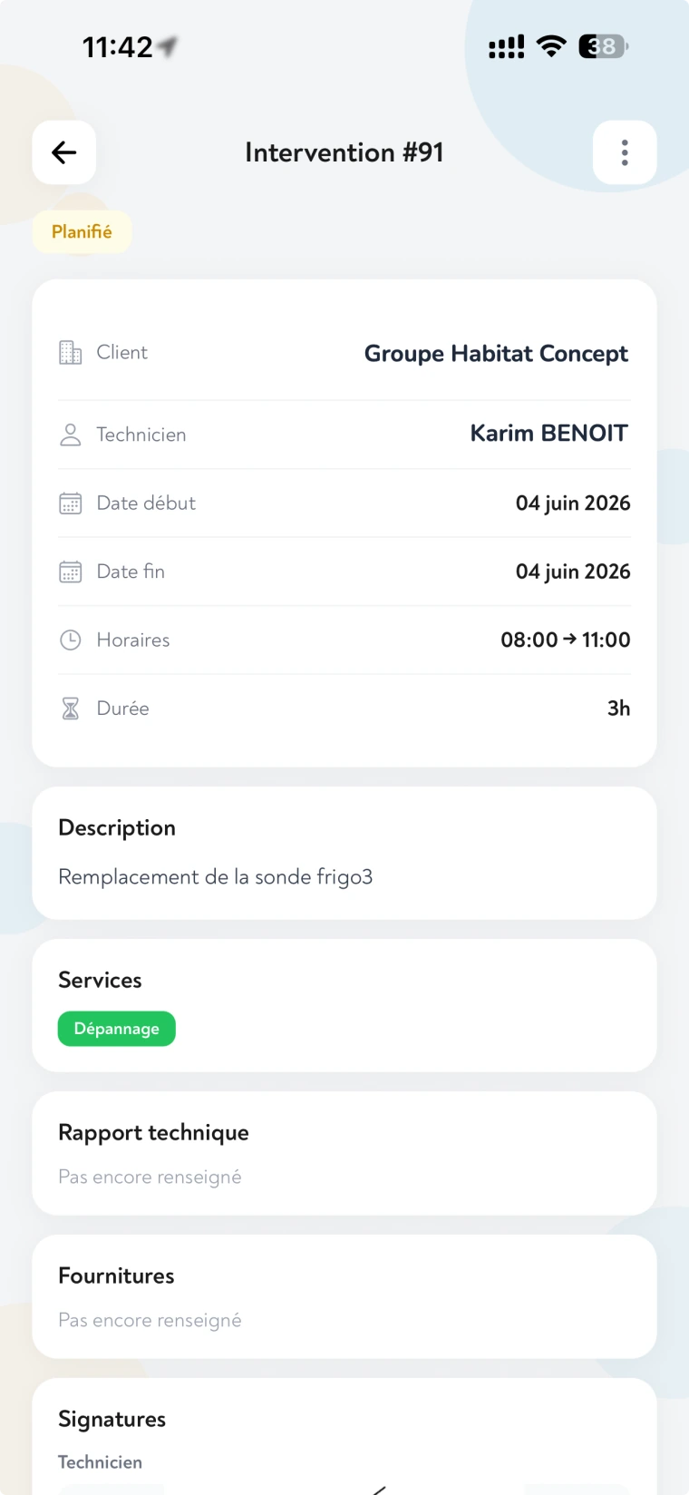 Klimatic, Détail & signatures, capture écran de l'application SaaS de gestion CVC développée par FreshMarkom